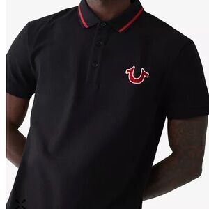 True Religion Black Polo with Red Trim and Logo